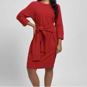 Universal Standard Misa Tie Front Dress Long Sleeve with Pockets Red 2XS 6-8